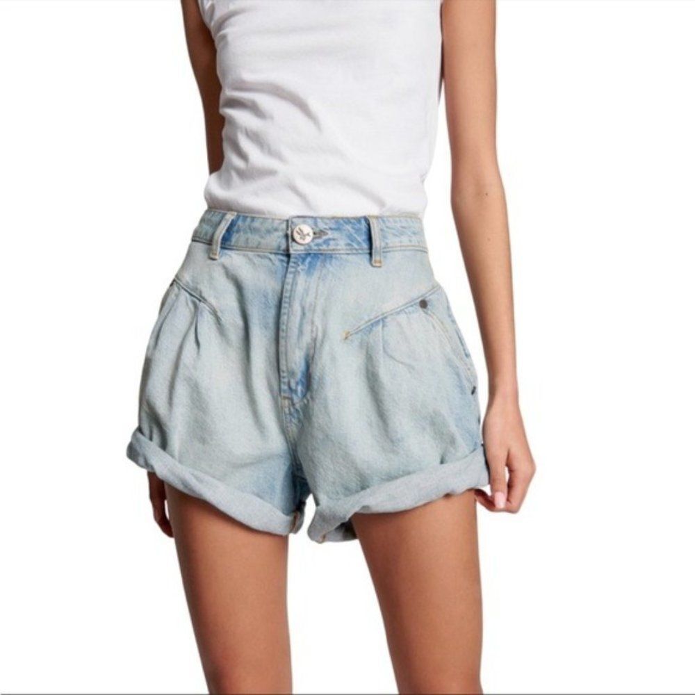 One Teaspoon Streetwalker Denim Shorts Size 23 High Waist‎ Baggy NWT